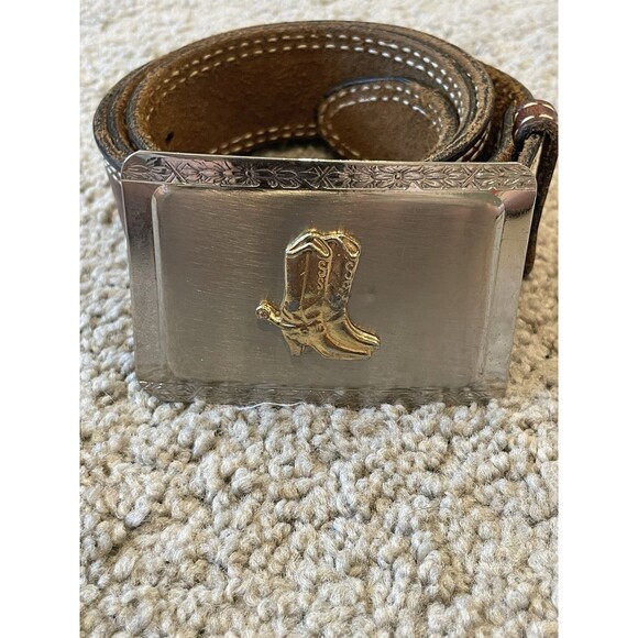 Vintage Bona Allen Brown Leather Belt With Gold And Silver Tone Western‎ Buckle - Picture 1 of 8